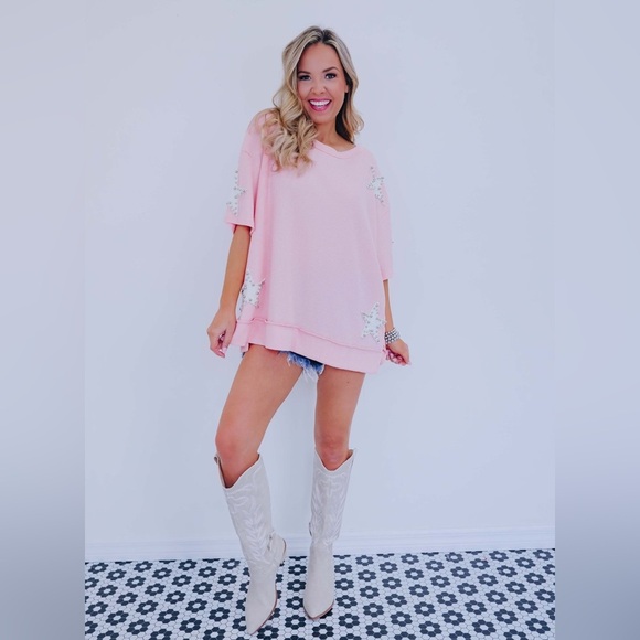 Blue Velvet Pink Boxy Oversized Short Sleeve Tee Size S - Picture 5 of 16